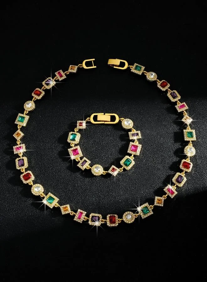 Take Two  2-Piece Colorful Rhinestone Detail Necklace With Bracelet Jewelry Set for Women | Best Price UAE